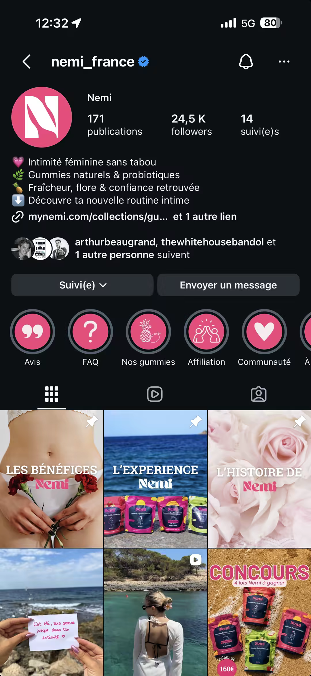 Feed Instagram Nemi après l'accompagnement